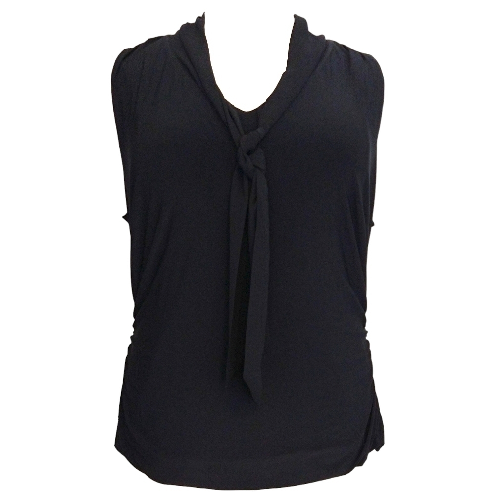 White House Black Market Black Tie Neck Ruched Side Sleeveless Blouse Stretchy